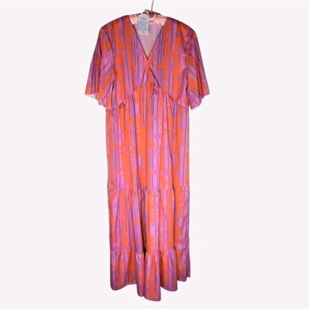 Caftan Muumuu Hostess Dress Pink Orange Maxi Dress Size L NWT Made‎ with Love
